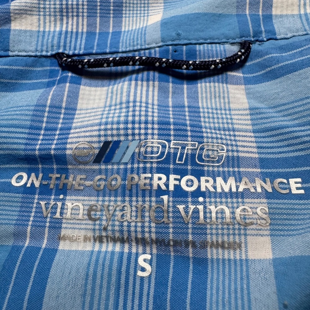 Vineyard Vines Shirt On The Go Small Plaid Button Down Shirt Blue Performance - Picture 3 of 9